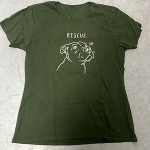 NWOT - Dog Rescue T Shirt - Army Green Color - Size Medium Cotton Tee